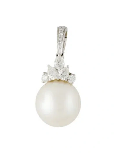 Pre-owned Pendant 18k Pearl & Diamond Enhancer , 1.5" In Multi