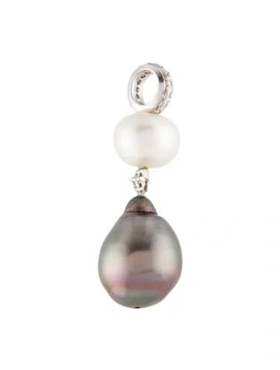 Pre-owned Pendant 18k Pearl & Diamond Enhancer , 1.75" In Multi