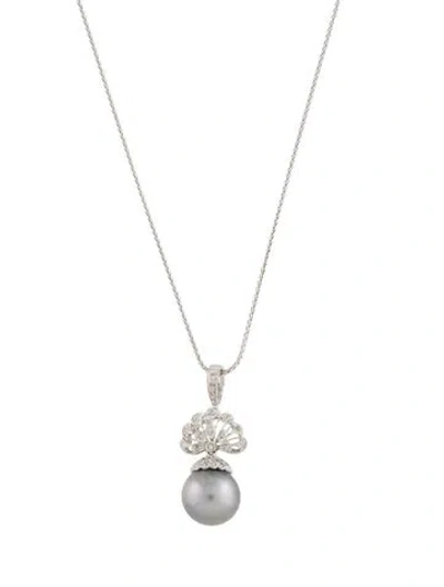 Pre-owned Pendant 18k Pearl & Diamond Enhancer  W/14k Chain Necklace, 20" In Multi