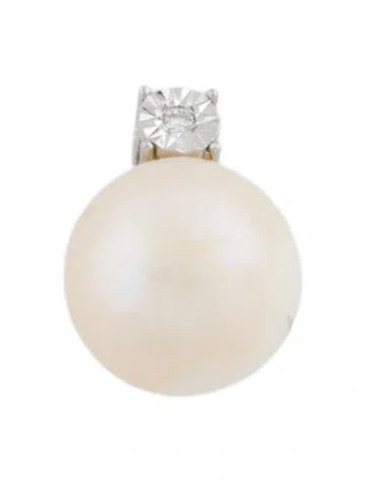 Pre-owned Pendant 18k Pearl & Diamond , 0.5" In Multi