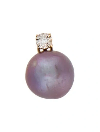 Pre-owned Pendant 18k Pearl & Diamond , 0.5" In Multi