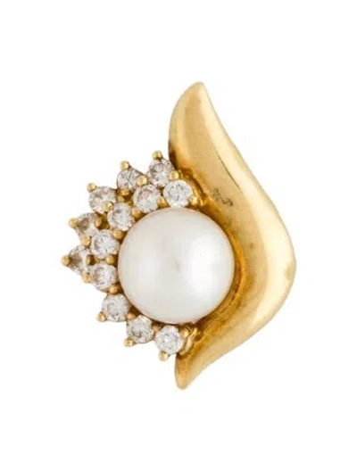 Pre-owned Pendant 18k Pearl & Diamond , 1" In Multi