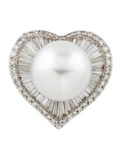 Pre-owned Pendant 18k Pearl & Diamond , 1" In Multi