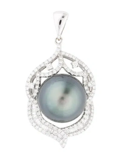Pre-owned Pendant 18k Pearl & Diamond , 1.5" In Multi