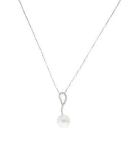 Pre-owned Pendant 18k Pearl & Diamond  Necklace, 16" In Multi