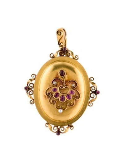 Pre-owned Pendant 18k Pearl & Ruby Victorian Locket , 2.25" In Multi