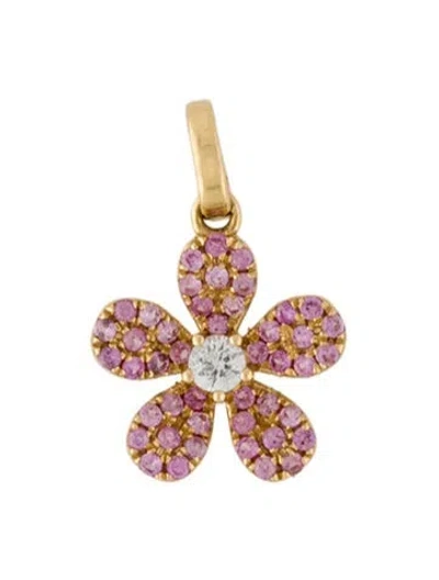 Pre-owned Pendant 18k Pink Sapphire & Colorless Sapphire Flower , 0.75" In Multi