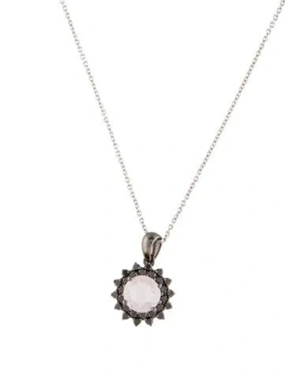 Pre-owned Pendant 18k Rose Quartz & Diamond  Necklace, 17" In Multi