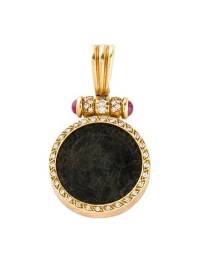 Pre-owned Pendant 18k Ruby & Diamond Coin  In Multi