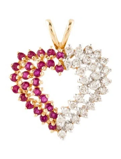 Pre-owned Pendant 18k Ruby & Diamond Heart  In Multi