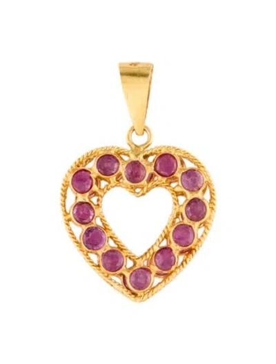 Pre-owned Pendant 18k Ruby Heart , 0.75" In Multi