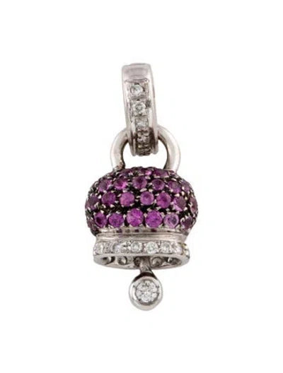 Pre-owned Pendant 18k Sapphire & Diamond Bell , 1" In Multi