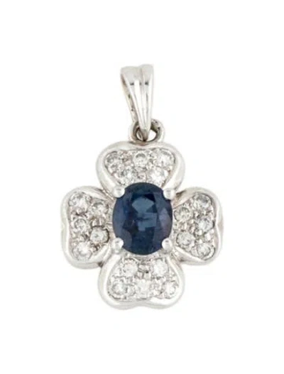 Pre-owned Pendant 18k Sapphire & Diamond Clover  In Multi
