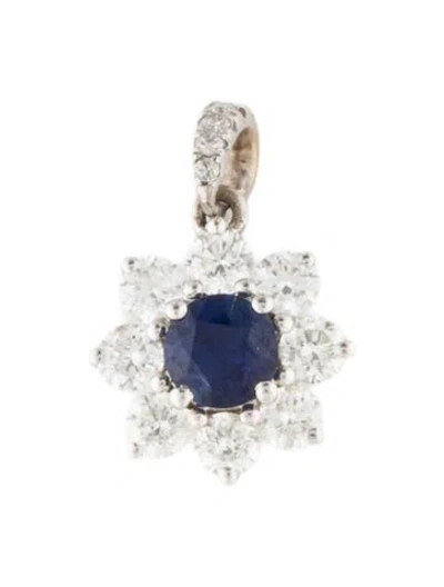Pre-owned Pendant 18k Sapphire & Diamond Flower , 0.5" In Multi