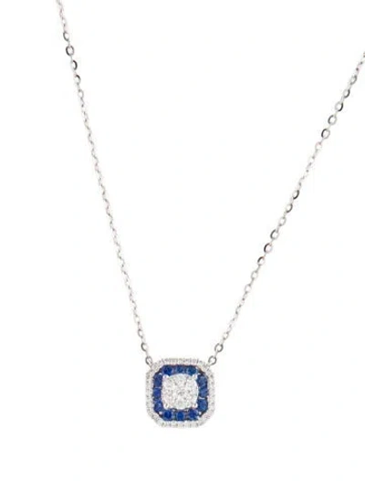 Pre-owned Pendant 18k Sapphire & Diamond  Necklace, 18" In Multi
