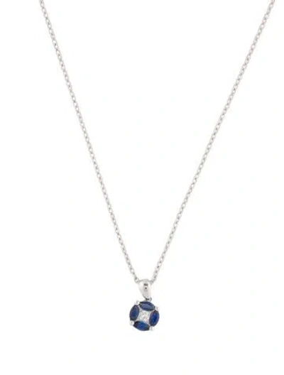 Pre-owned Pendant 18k Sapphire & Diamond  Necklace, 18" In Multi