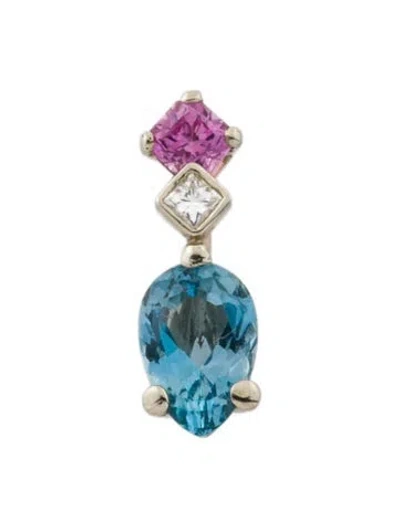 Pre-owned Pendant 18k Sapphire, Aquamarine & Diamond  In Multi