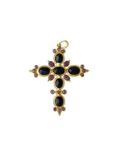 Pre-owned Pendant 18k Sapphire Cross  In Multi