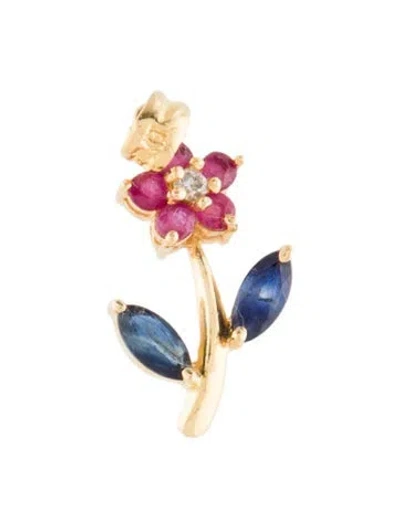 Pre-owned Pendant 18k Sapphire, Ruby & Diamond Flower  In Gold
