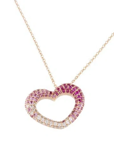 Pre-owned Pendant 18k Sapphire, Ruby & Diamond Heart  Necklace, 15.5" In Multi