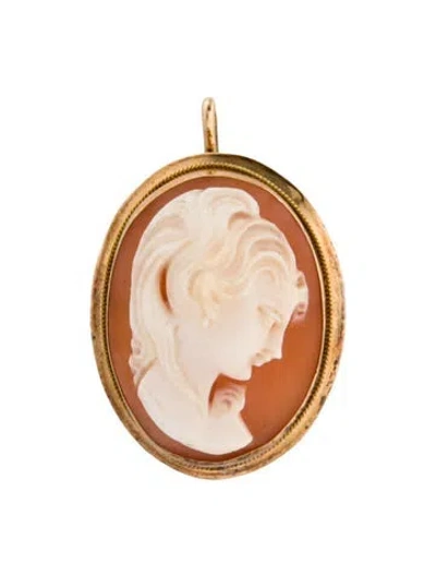 Pre-owned Pendant 18k Shell Cameo Convertible Brooch In Multi