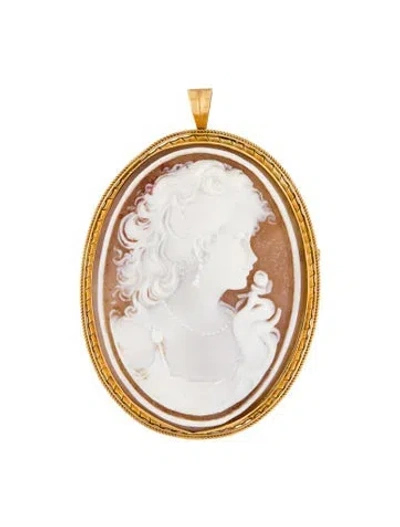 Pre-owned Pendant 18k Shell Cameo  Brooch In Multi
