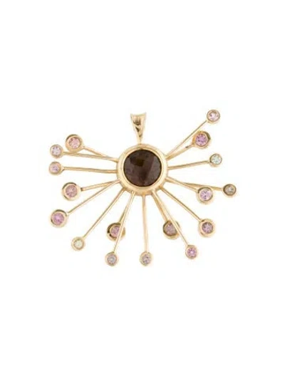 Pre-owned Pendant 18k Smoky Quartz & Sapphire Sputnik Starburst  In Multi