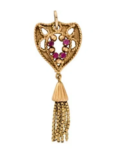 Pre-owned Pendant 18k Synthetic Ruby Tassel  In Multi