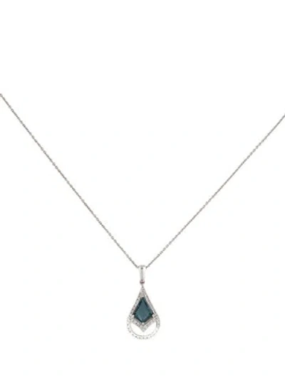 Pre-owned Pendant 18k Topaz & Diamond  Necklace, 17" In Multi