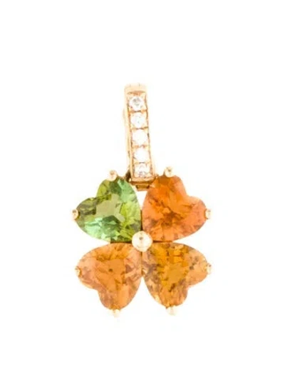 Pre-owned Pendant 18k Tourmaline & Diamond Flower , 0.5" In Multi