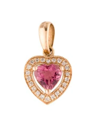 Pre-owned Pendant 18k Tourmaline & Diamond Heart  In Multi