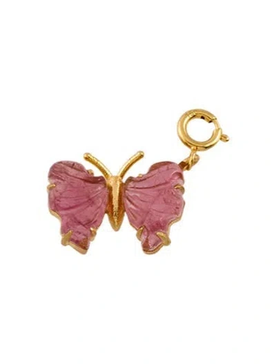 Pre-owned Pendant 18k Tourmaline Butterfly Charm In Multi