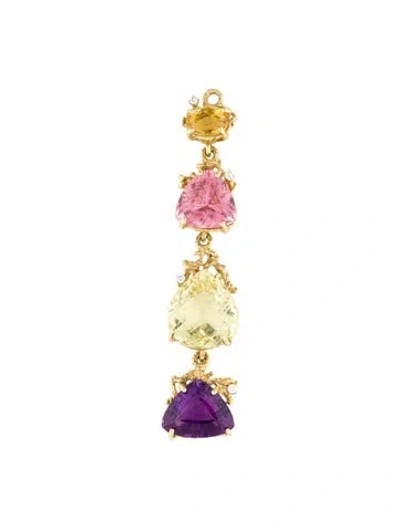 Pre-owned Pendant 18k Tourmaline, Heliodor, Amethyst, Quartz & Diamond  In Multi
