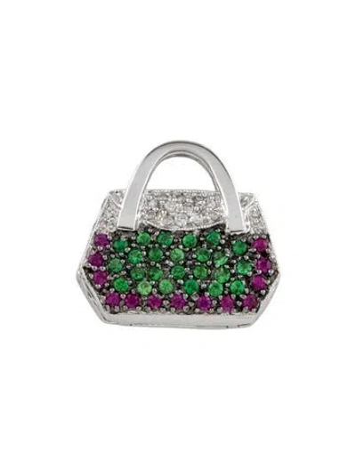 Pre-owned Pendant 18k Tsavorite Garnet, Ruby & Diamond Purse , 0.75" In Multi