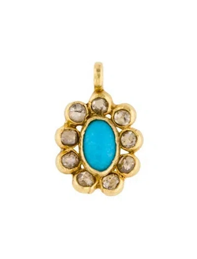 Pre-owned Pendant 18k Turquoise & Diamond , 0.5" In Multi
