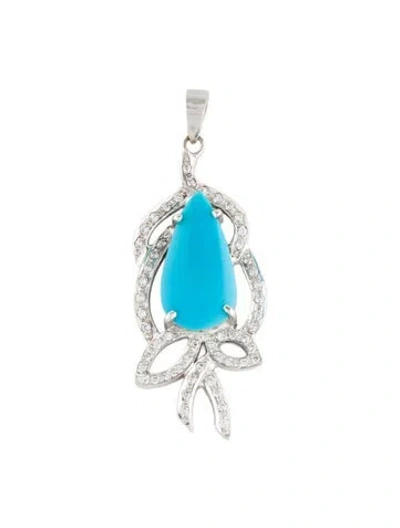 Pre-owned Pendant 18k Turquoise & Diamond  In Multi