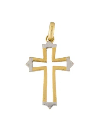 Pre-owned Pendant 18k Two Tone Cross , 1.5" In Multi