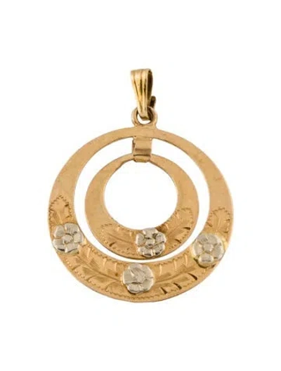 Pre-owned Pendant 18k Two-tone Double Circle Floral  In Multi