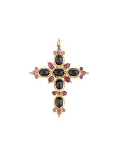 Pre-owned Pendant 22k 2.83ctw Sapphire Cross  In Multi