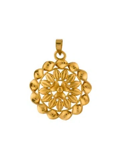 Pre-owned Pendant 24k Open Floral , 1" In Multi