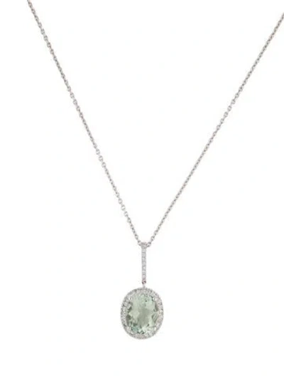 Pre-owned Pendant 3.13ctw Prasiolite & Diamond  Necklace, 16" In Multi