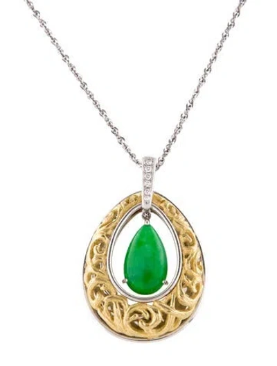Pre-owned Pendant 5.11ct Jadeite & Diamond  Necklace, 19.75" In Multi