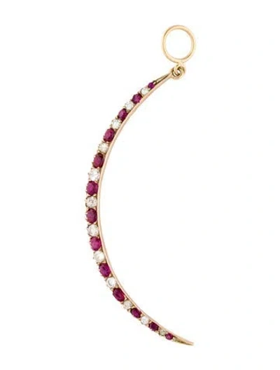 Pre-owned Pendant Antique 10k Ruby & Diamond Crescent  In Multi