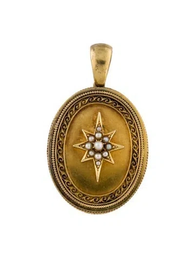 Pre-owned Pendant Antique 15k Pearl Locket  In Multi