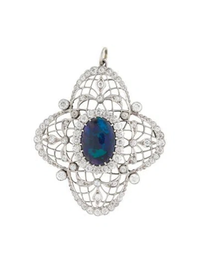 Pre-owned Pendant Bailey Biddle & Banks Edwardian Platinum Opal And Diamond , 2" In Multi
