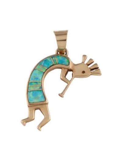 Pre-owned Pendant Calvin Begay 14k Opal Kokopelli Native American , 1.25" In Multi