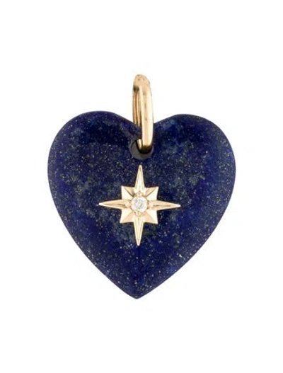 Pre-owned Pendant Lapis Lazuli & Diamond Heart  In Multi