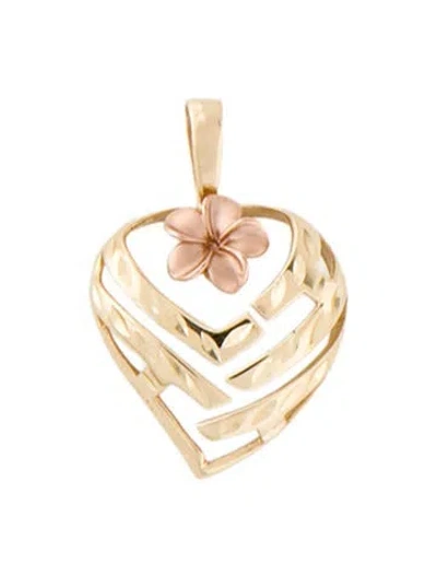 Pre-owned Pendant Maui Divers 14k Aloha Heart Plumeria  In Multi