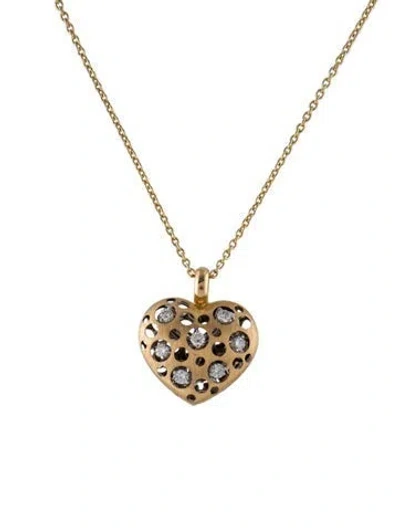 Pre-owned Pendant Natasha C 18k Diamond Puffed Heart  Necklace, 15.5" In Multi