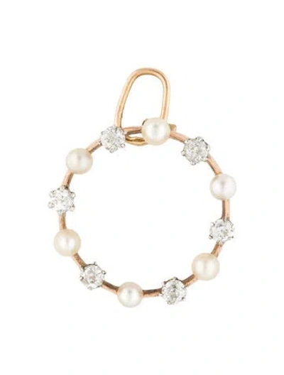 Pre-owned Pendant Pearl & Diamond Circle  In Multi